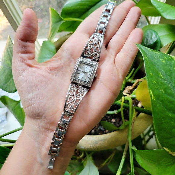 Vintage Silver Classic Ornate Rhinestone Watch - Picture 1 of 8
